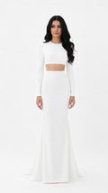Ivory Long Sleeve Cut-Out Mermaid Gown – ELARA