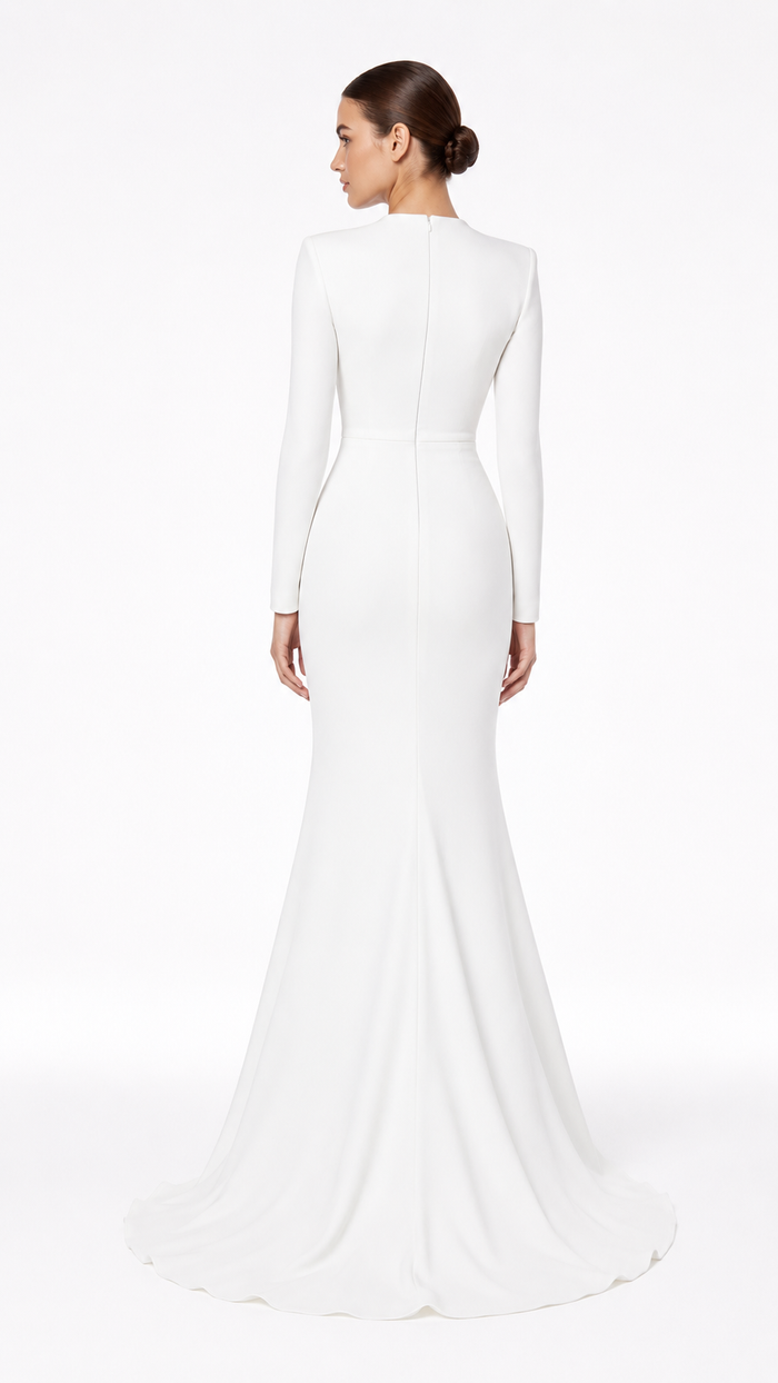 Ivory Long Sleeve Cut-Out Mermaid Gown – ELARA