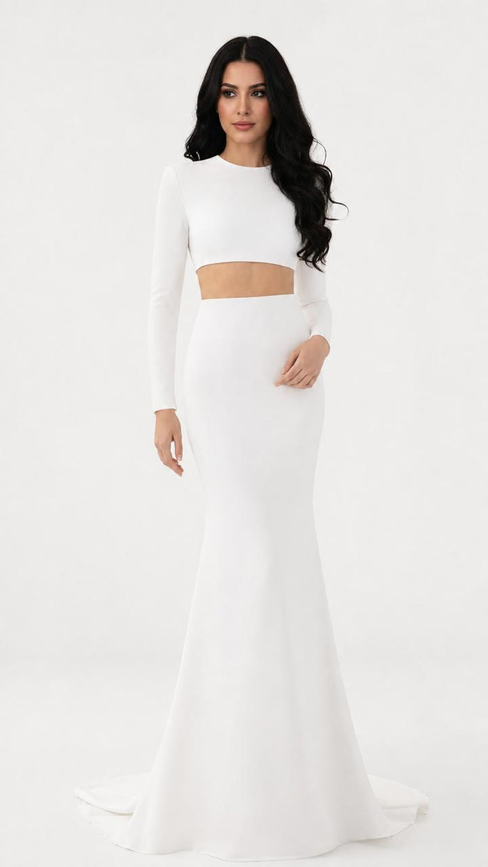 Ivory Long Sleeve Cut-Out Mermaid Gown – ELARA