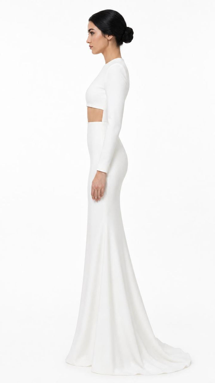 Ivory Long Sleeve Cut-Out Mermaid Gown – ELARA