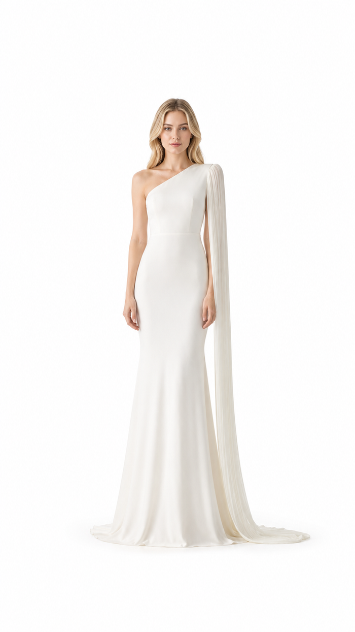 Ivory One-Shoulder Cape Mermaid Gown – ELYSIA