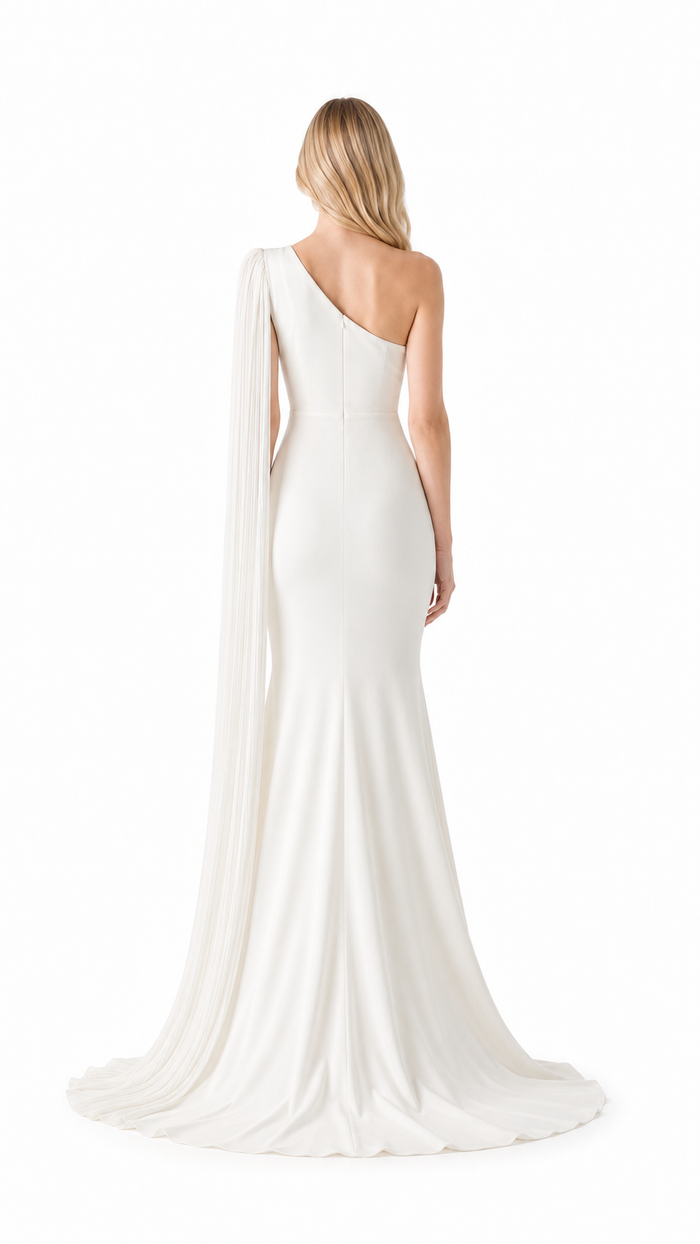 Ivory One-Shoulder Cape Mermaid Gown – ELYSIA
