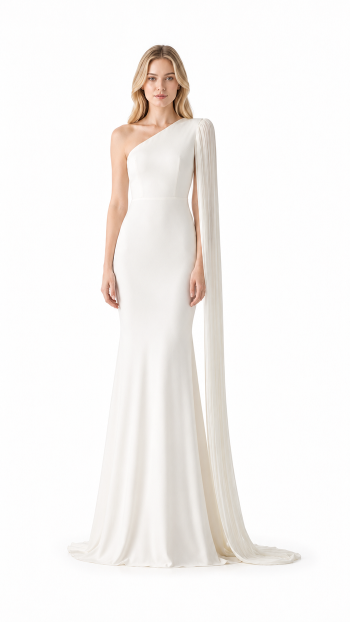Ivory One-Shoulder Cape Mermaid Gown – ELYSIA