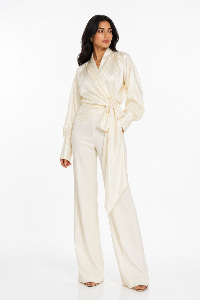 Ivory Wrap Tie Blouse – Élan