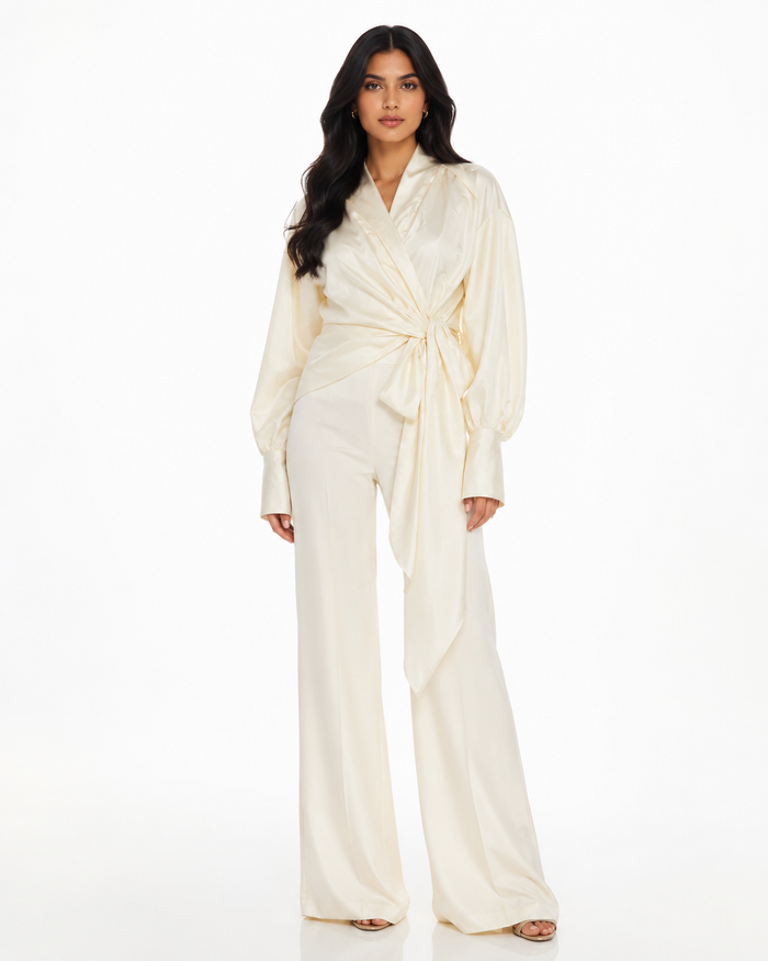 Ivory Wrap Tie Blouse – Élan