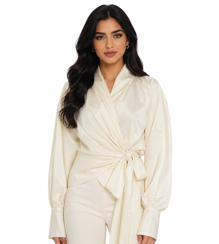 Ivory Wrap Tie Blouse – Élan