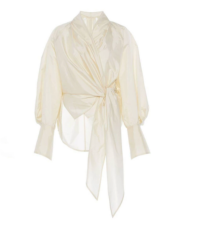 Ivory Wrap Tie Blouse – Élan