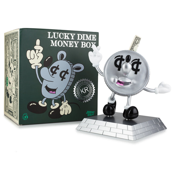 Jeremyville Lucky Money Coin vinyl art toy bank featuring a colorful, whimsical art figure with a coin slot on top.
