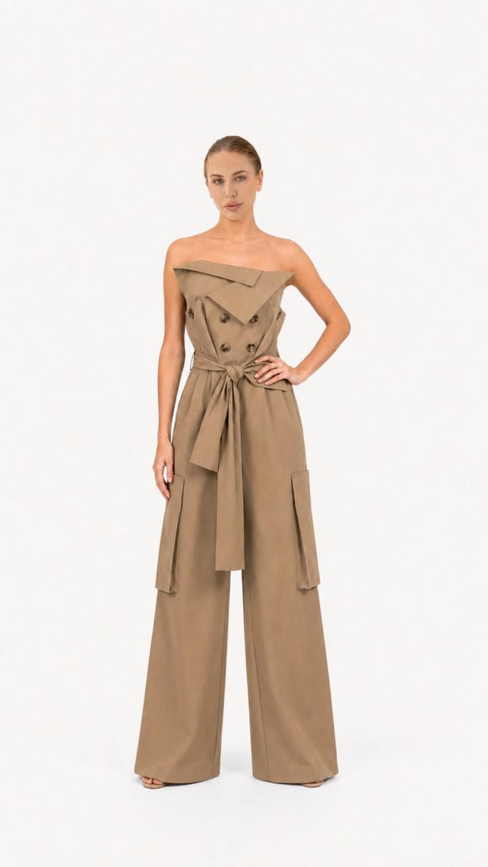 Khaki Off-Shoulder Utility Jumpsuit – AURELIA