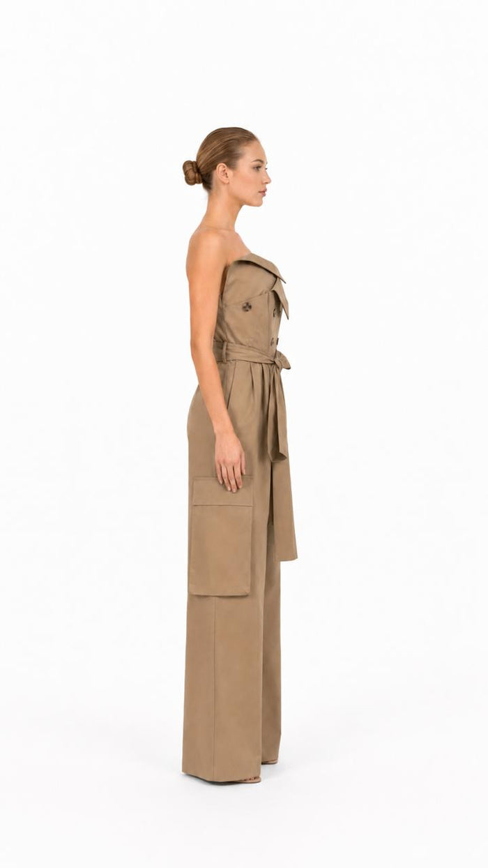 Khaki Off-Shoulder Utility Jumpsuit – AURELIA