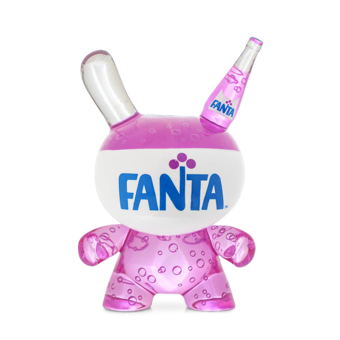 Kidrobot Coca-Cola Fanta Grape 3-inch resin Dunny art figure with vibrant purple grape design and detailed sculpting.