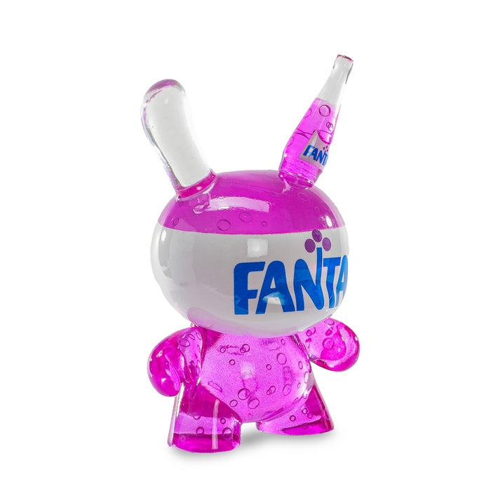 Kidrobot Fanta Grape 3-inch resin Dunny art figure, Coca-Cola branded collectible toy with vibrant purple design.
