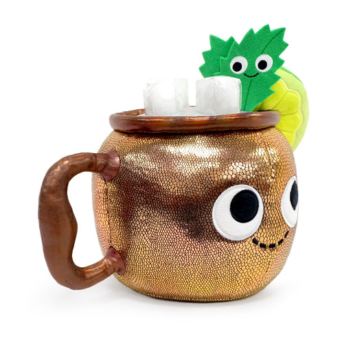 Kidrobot Happy Hour Max the Moscow Mule plush toy, soft and cuddly, featuring a character dressed as a Moscow Mule cocktail.