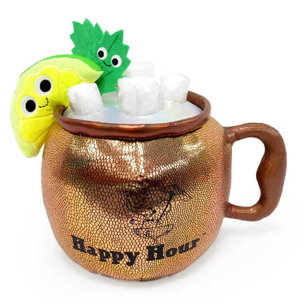 Kidrobot Happy Hour Max the Moscow Mule plush, soft and cuddly stuffed toy featuring Max character in a Moscow Mule mug design.