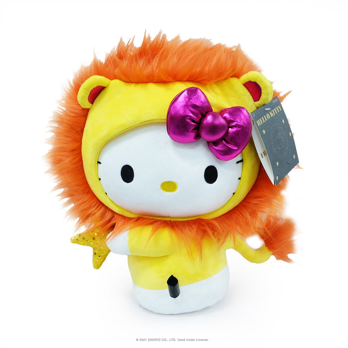 Sanrio Kidrobot Hello Kitty Zodiac Leo plush, medium-sized soft toy with detailed Leo design and plush fabric.