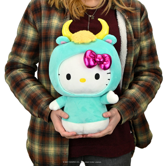 Sanrio Kidrobot Hello Kitty Zodiac Medium Plush Taurus Edition featuring a soft plush Taurus character with detailed zodiac design.
