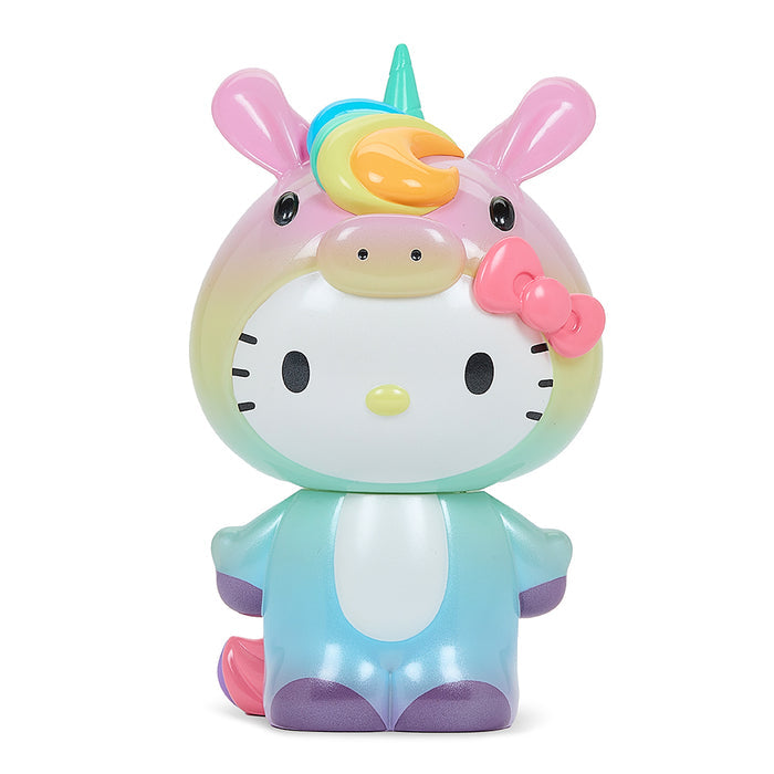 Kidrobot x Hello Kitty unicorn 8-inch vinyl art figure in prismatic edition featuring colorful, shiny finish and whimsical design.