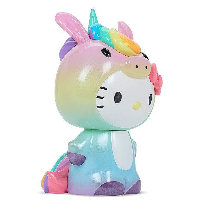 Kidrobot x Hello Kitty unicorn 8-inch vinyl art figure in prismatic edition, featuring colorful, glossy details on a playful Hello Kitty design.