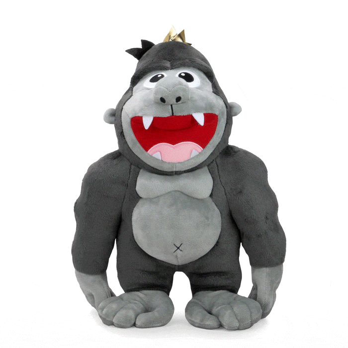 Kidrobot King Kong HugMe vibrating plush toy with soft, cuddly fabric and animated Kong face for comforting play and huggable fun.