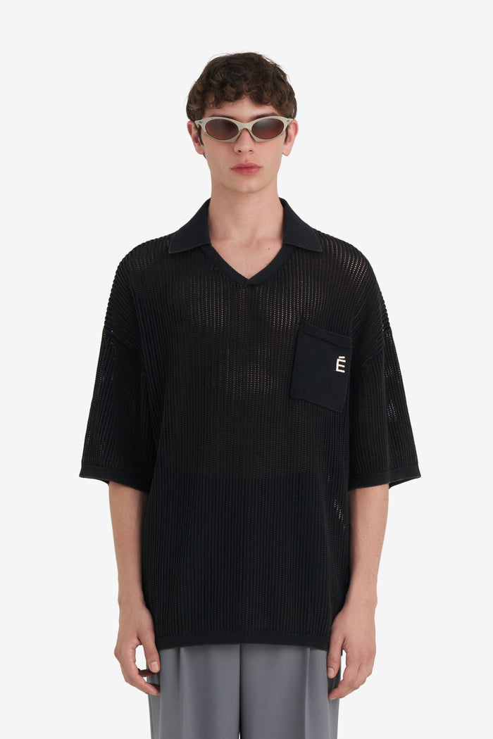 KNIT POLO SLEEVELESS WASH T1 / BLACK
