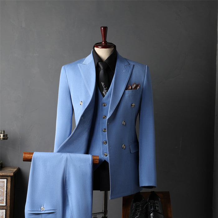 Korean Version Double Breasted Men's Three Piece Casual Suit - Rosymae