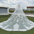 Lace Applique Long Bridal Wedding Dress Head Veil - Rosymae