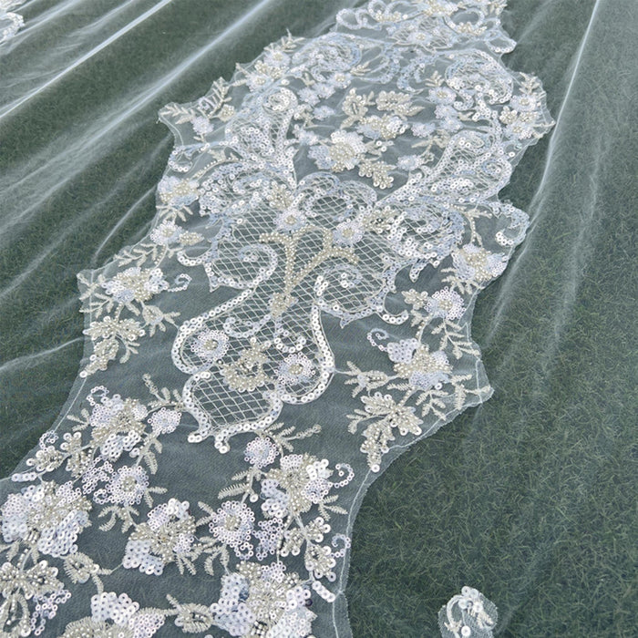 Lace Applique Long Bridal Wedding Dress Head Veil - Rosymae