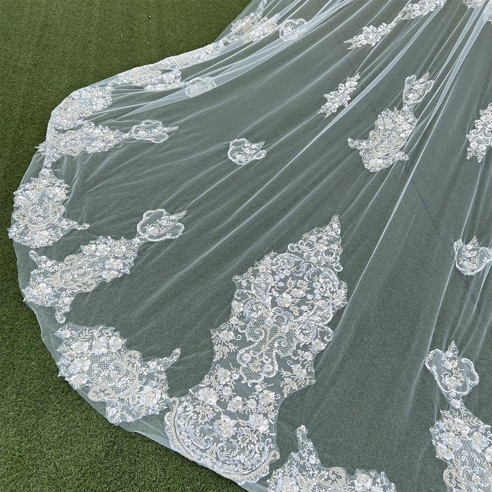Lace Applique Long Bridal Wedding Dress Head Veil - Rosymae