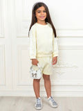Cute girls yellow two piece set with sweatshirt and shorts