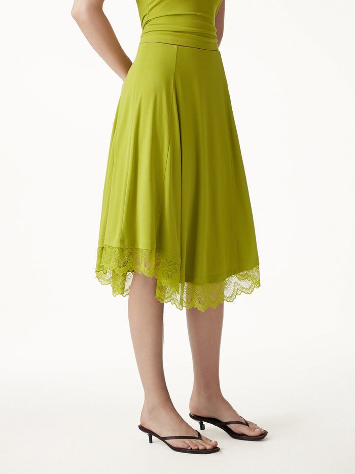 OGLmove Lace Trim Midi Circle Flare Skirt