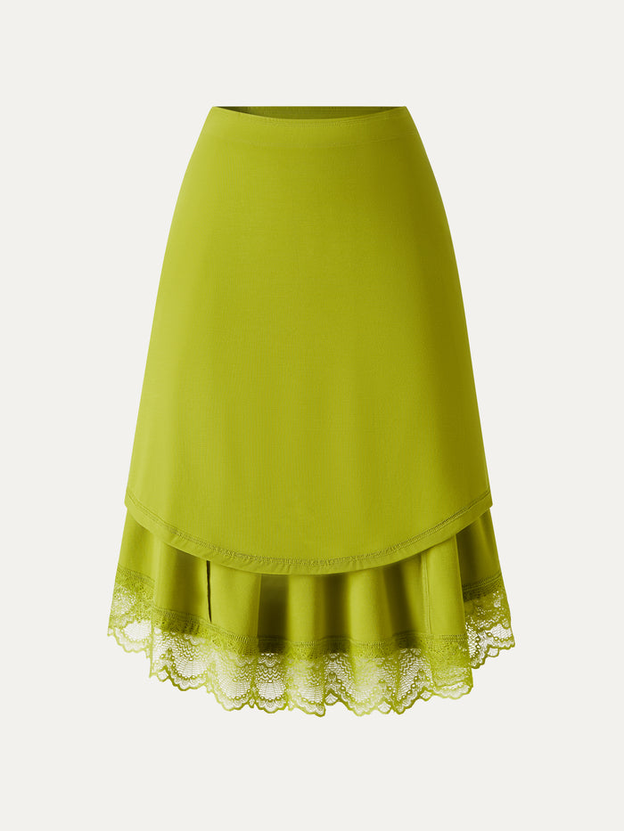 OGLmove Lace Trim Midi Circle Flare Skirt