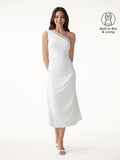 OGLmove Lace Trim One Shoulder Ruched Bra Dress Pure White XS