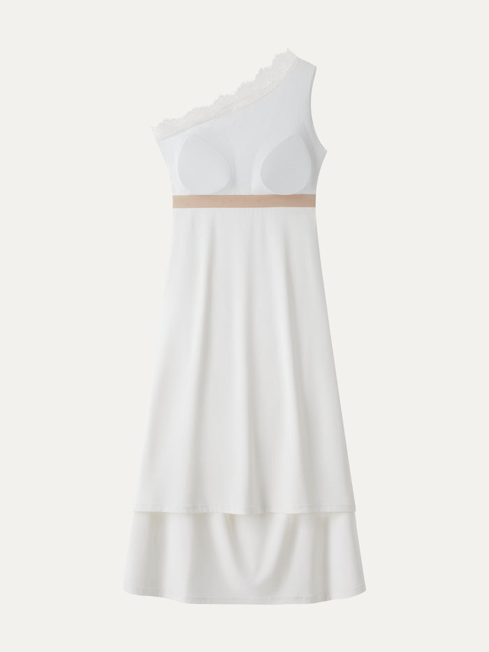 OGLmove Lace Trim One Shoulder Ruched Bra Dress