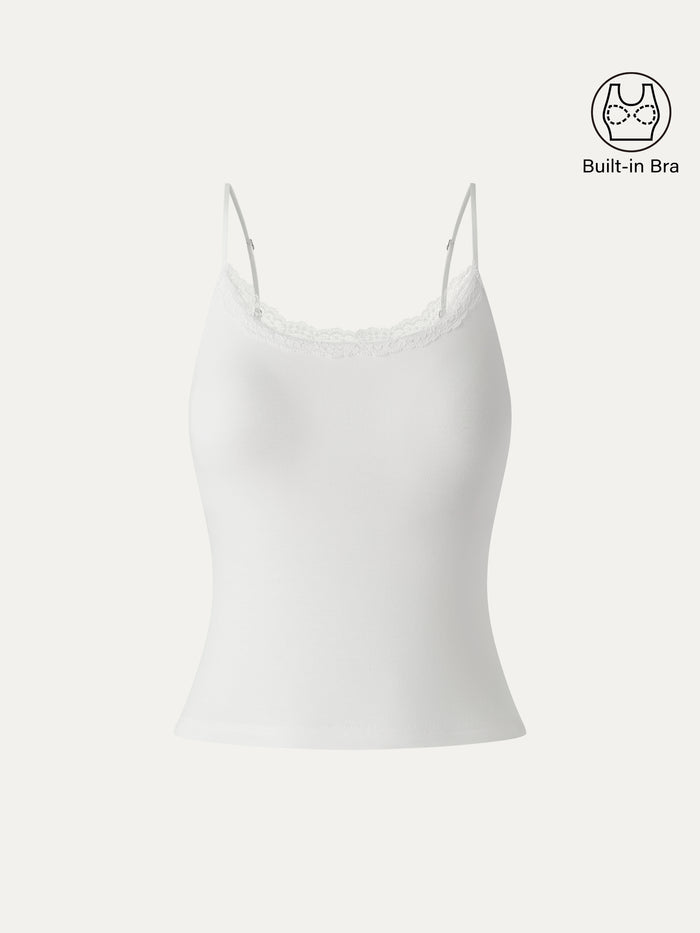 OGLmove Lace Trim Scoop Neck Spaghetti Bra Top