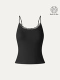 OGLmove Lace Trim Scoop Neck Spaghetti Bra Top Black XS