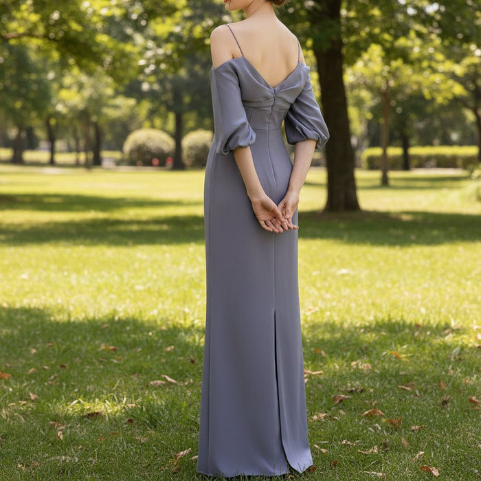 Lantern Half Sleeve Bridesmaid Dress with Spagetti Strap - Rosymae