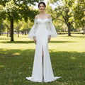Lantern Puffy Long Sleeve Mermaid Wedding Dresses with Leg Slit - Rosymae