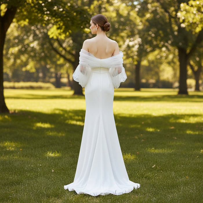 Lantern Puffy Long Sleeve Mermaid Wedding Dresses with Leg Slit - Rosymae