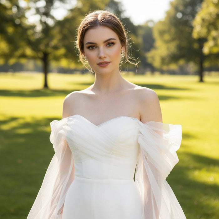 Lantern Puffy Long Sleeve Mermaid Wedding Dresses with Leg Slit - Rosymae
