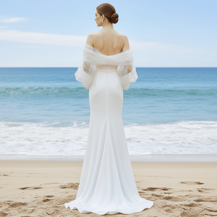 Lantern Puffy Long Sleeve Mermaid Wedding Dresses with Leg Slit - Rosymae