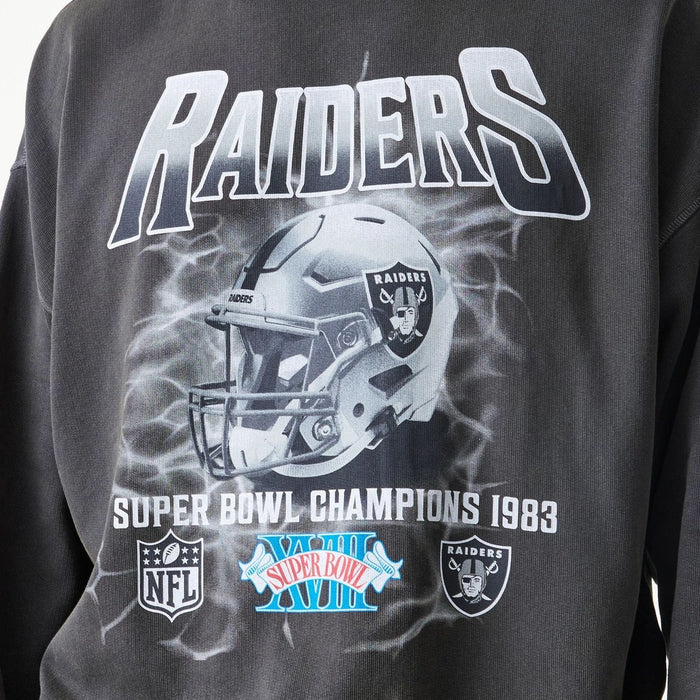 Las Vegas Raiders NFL Washed Boxy Dark Grey Oversized Crew Neck Sweater