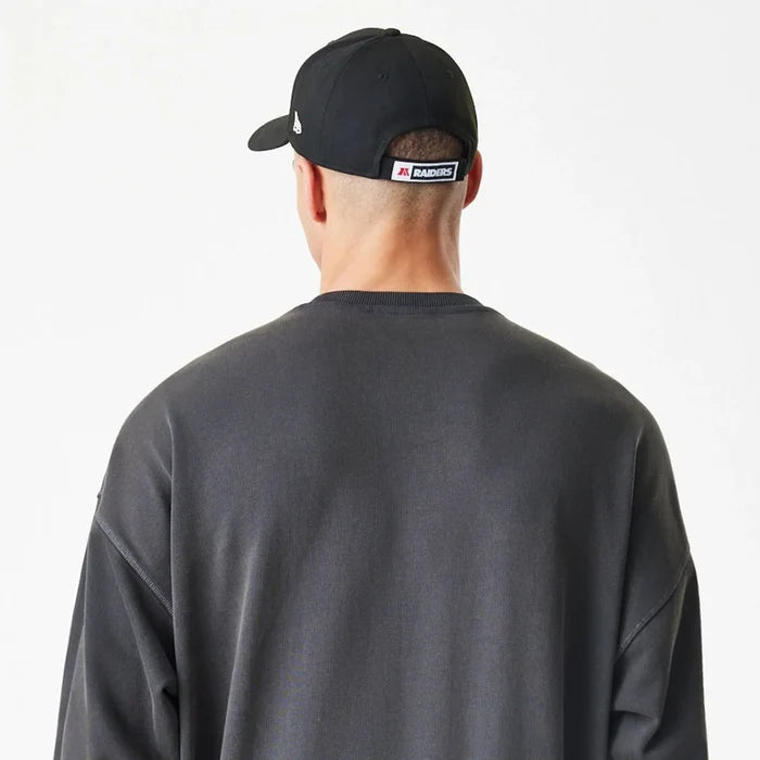 Las Vegas Raiders NFL Washed Boxy Dark Grey Oversized Crew Neck Sweater