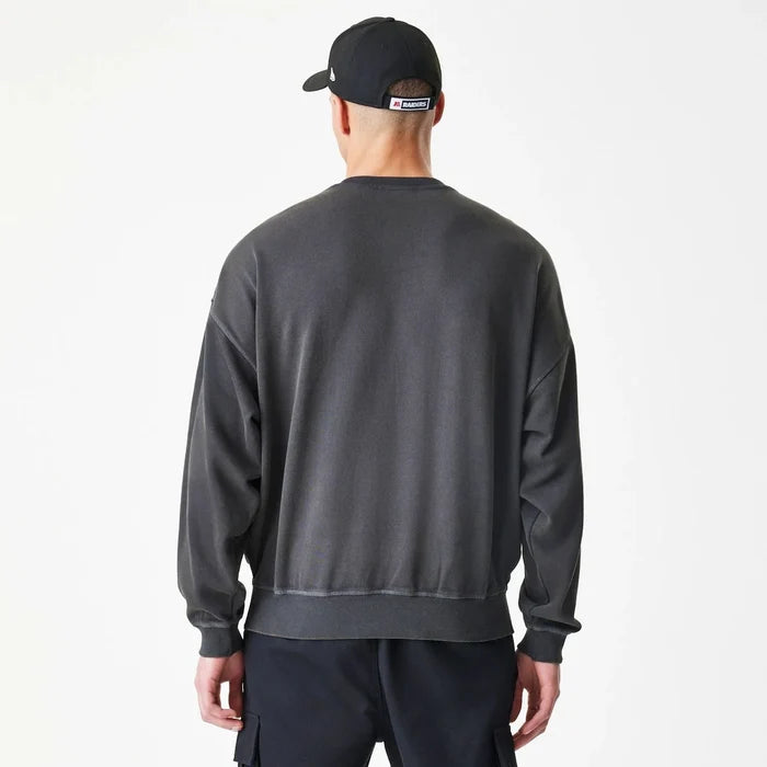 Las Vegas Raiders NFL Washed Boxy Dark Grey Oversized Crew Neck Sweater