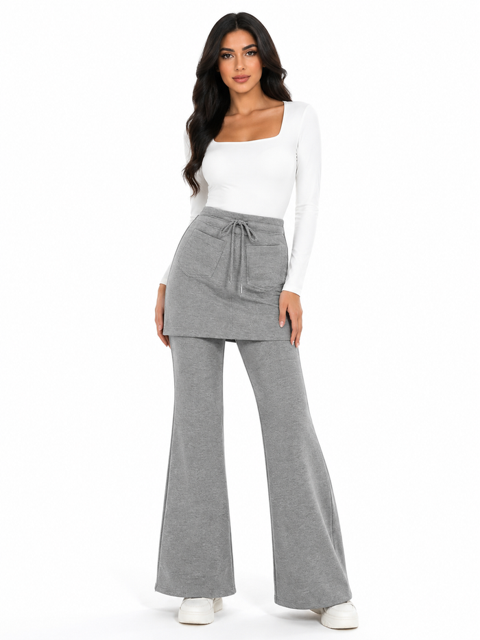 Layered Flare Pants Skirt - Helza