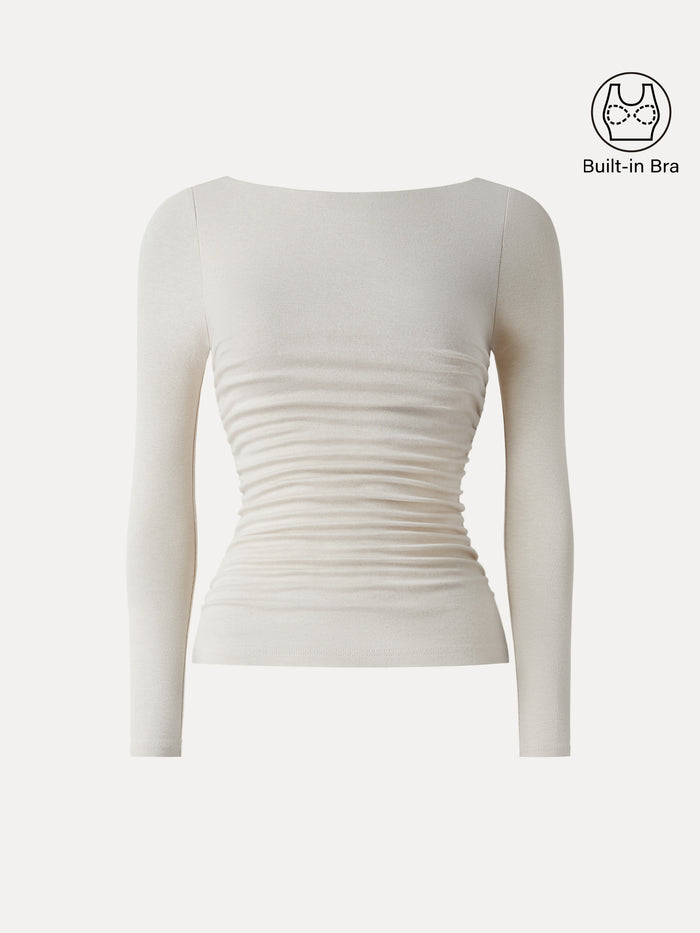 OGLmove Light Warm Boatneck Ruched Bra Top