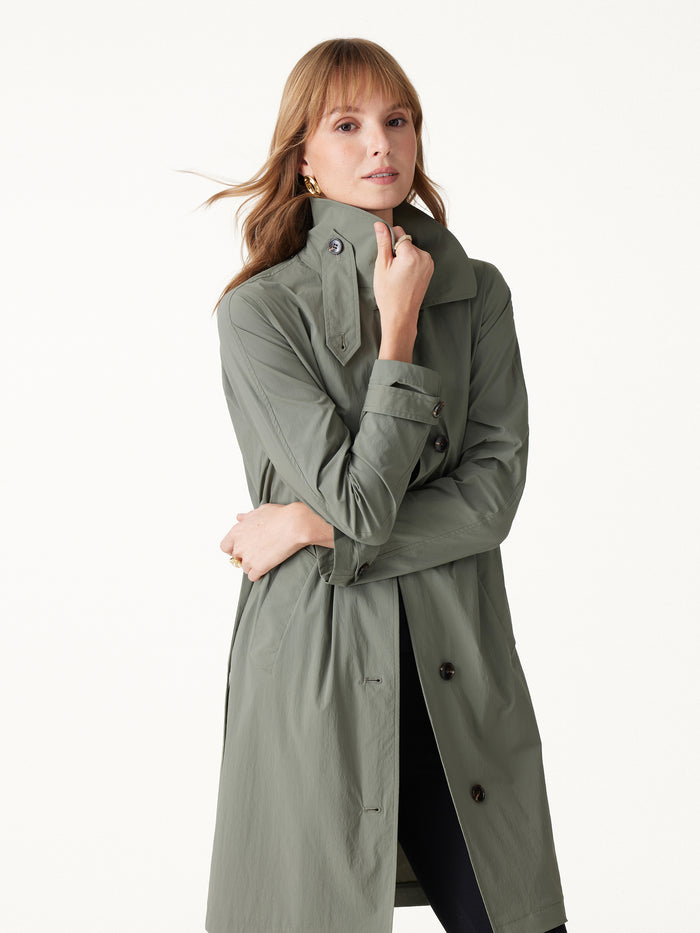 OGLmove Lightweight Water-Repellent Notched Collar Trench Coat with Pockets