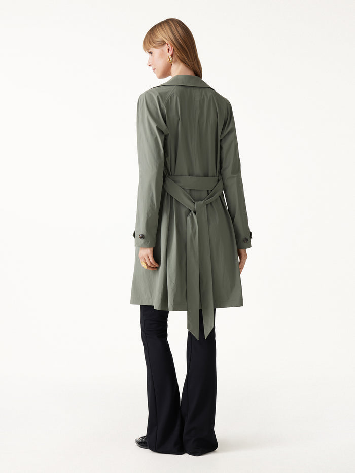 OGLmove Lightweight Water-Repellent Notched Collar Trench Coat with Pockets