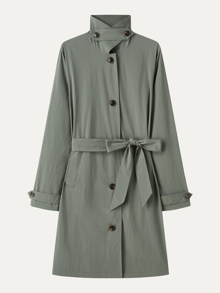 OGLmove Lightweight Water-Repellent Notched Collar Trench Coat with Pockets