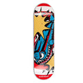 Limited edition Kidrobot Bomb skateboard deck featuring a red wood design with bold graphic artwork.
