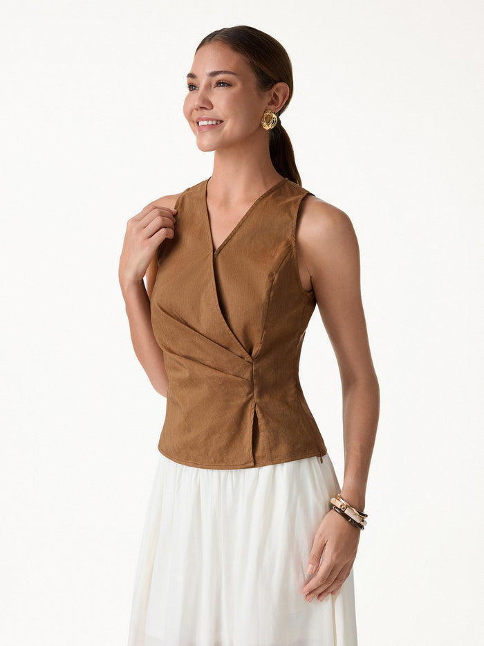 OGLmove Linen Blend Surplice Top with Side Twist